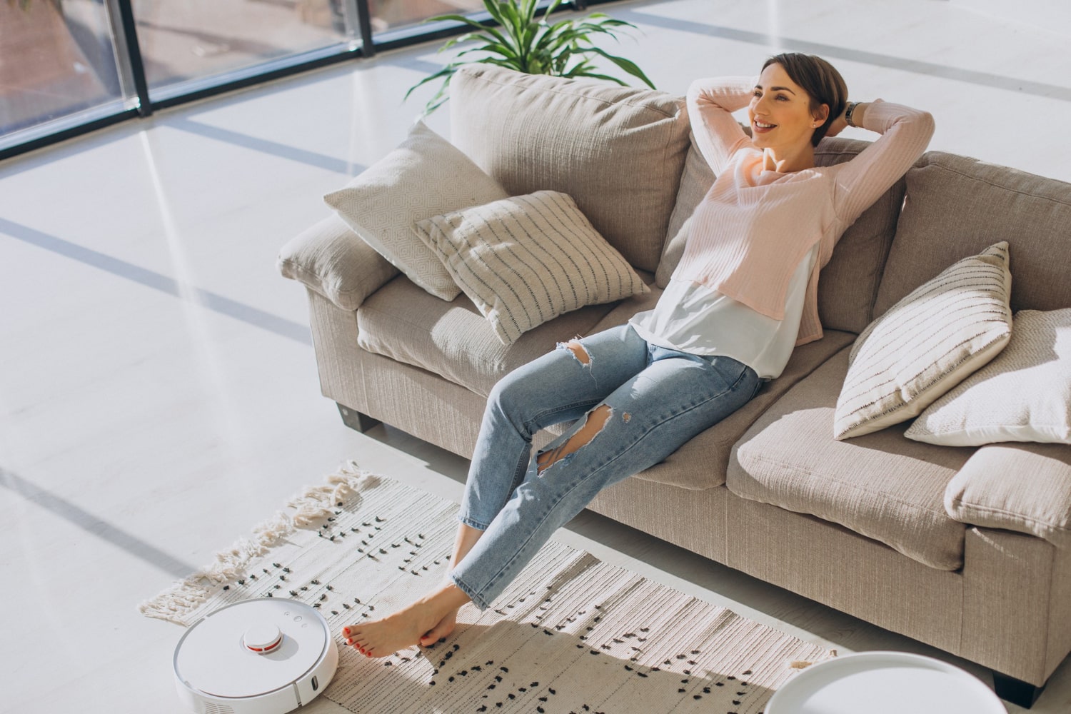 Woman relaxing on sofa